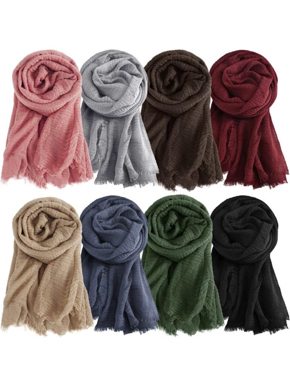 8 Pcs Women’s Hijab Scarves Set - Soft Shawl Wraps for Fashion & Modesty